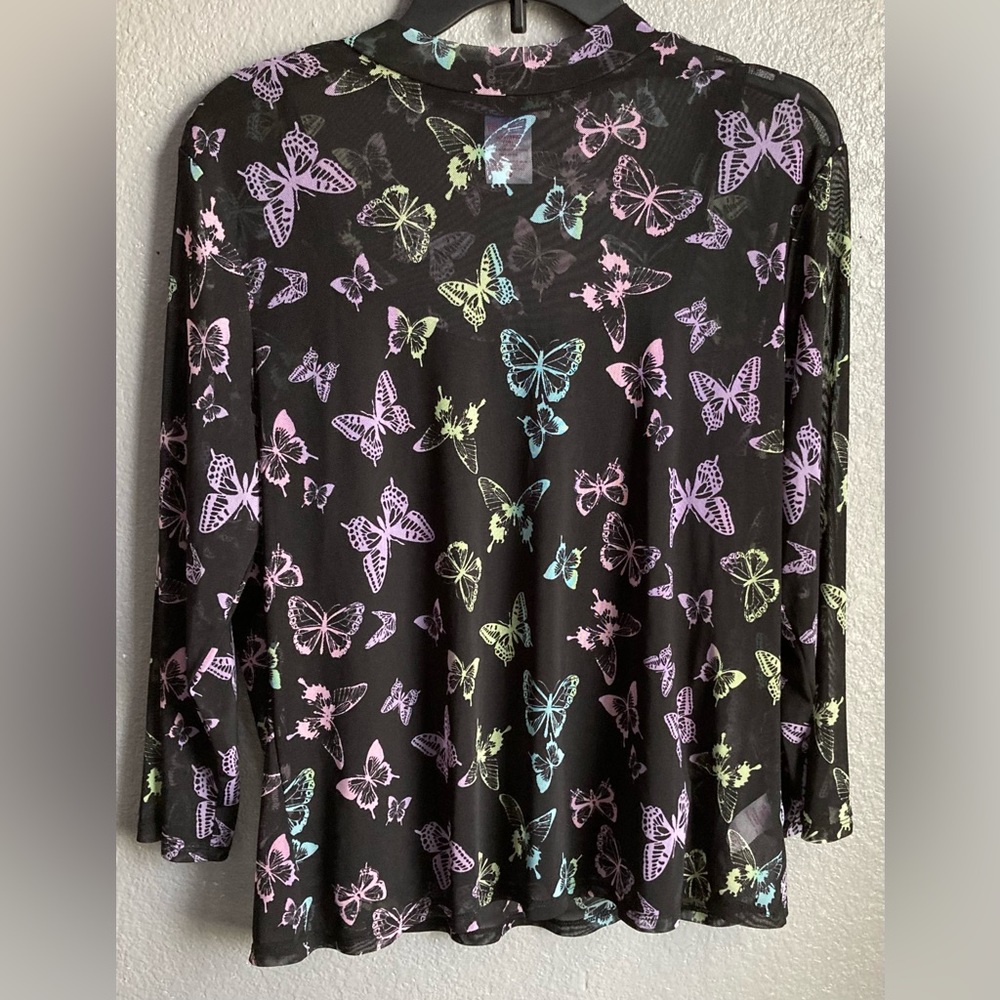 Black Sheer butterfly turtlenecks long sleeve shirt.